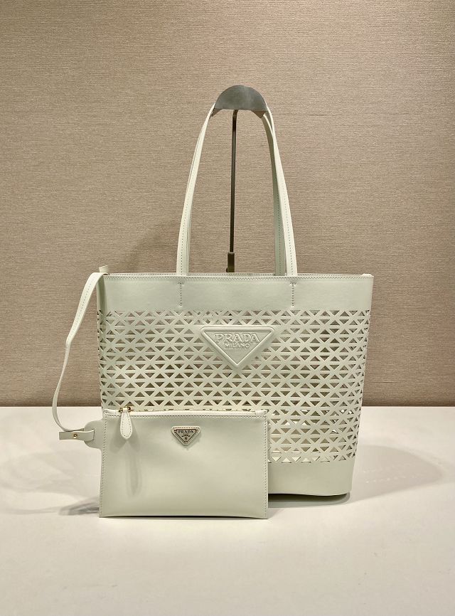 Prada original calfskin medium tote bag 1BG503 white