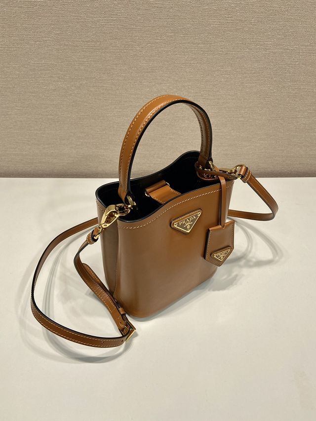 Prada original calfskin mini bucket bag 1BA373 brown