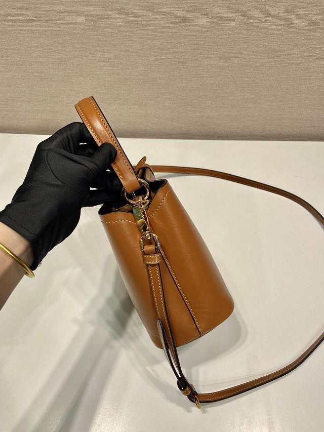 Prada original calfskin mini bucket bag 1BA373 brown