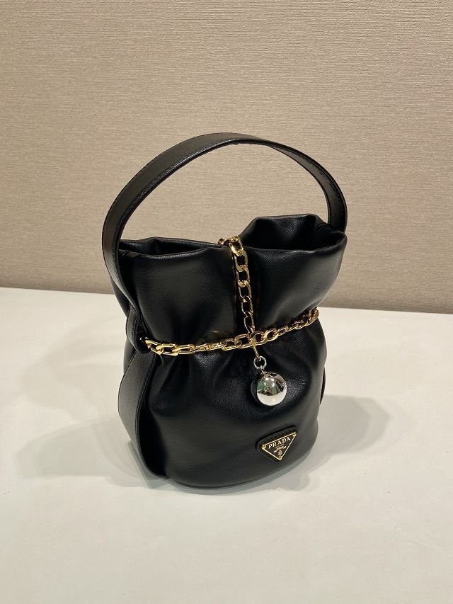 Prada original lambskin petit sac noir mini bucket bag 1BE088 black