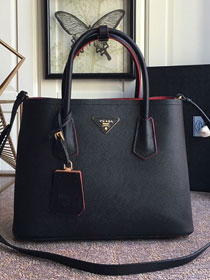 Prada original saffiano calfskin galleria large bag 1BG775 black&red