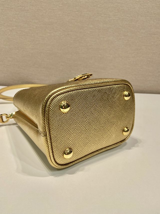 Prada original saffiano calfskin mini bucket bag 1BA373 gold