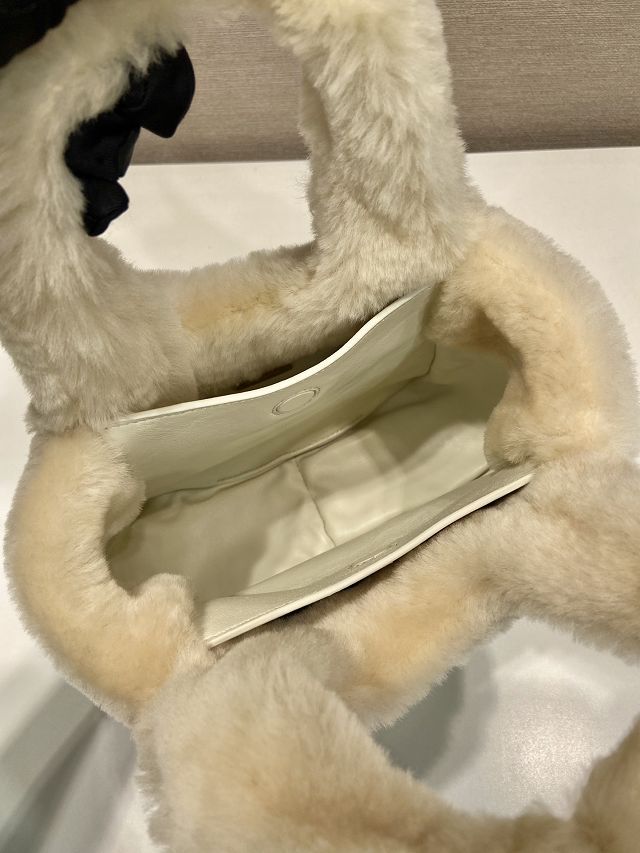 Prada original shearling mini tote bag 1BA349 white