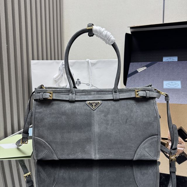 Prada original suede bonnie large tote bag 1BA433 grey