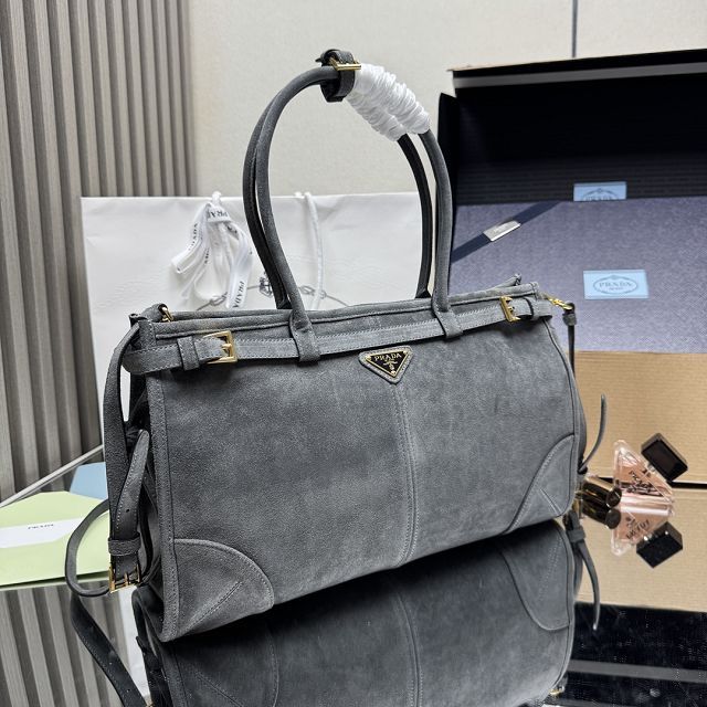 Prada original suede bonnie large tote bag 1BA433 grey