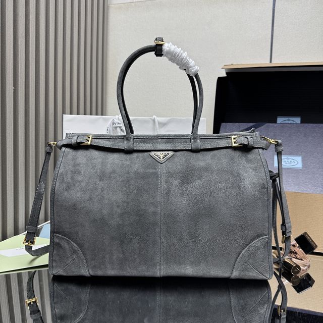 Prada original suede bonnie maxi tote bag 1BA439 grey