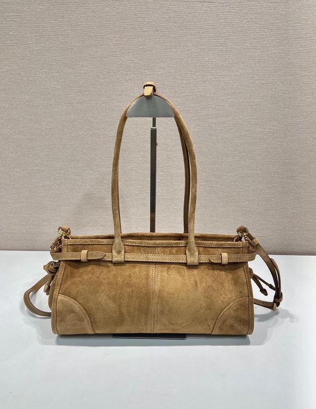 Prada original suede bonnie medium tote bag 1BA426 brown