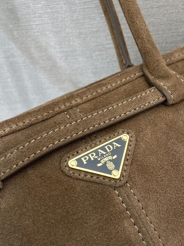 Prada original suede bonnie medium tote bag 1BA426 dark brown