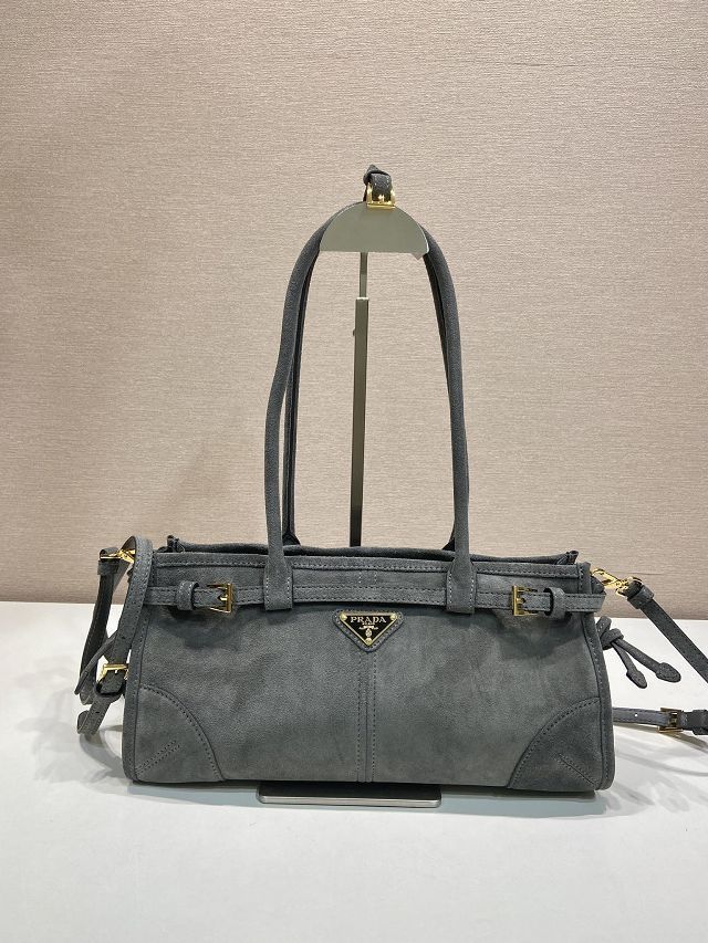 Prada original suede bonnie medium tote bag 1BA426 grey