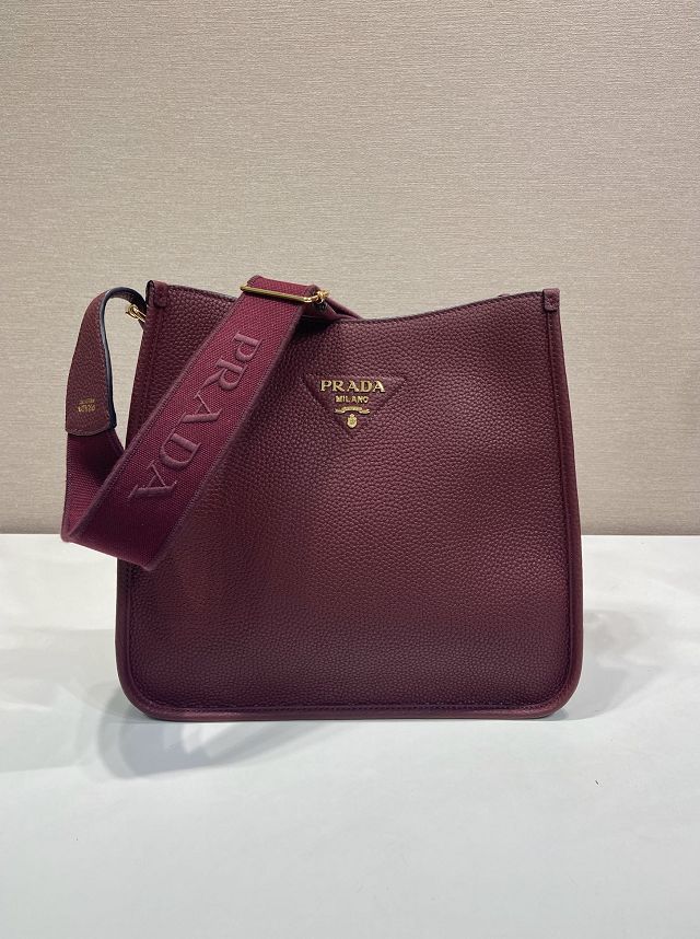 Prada original calfskin large shoulder bag 1BC073 burgundy