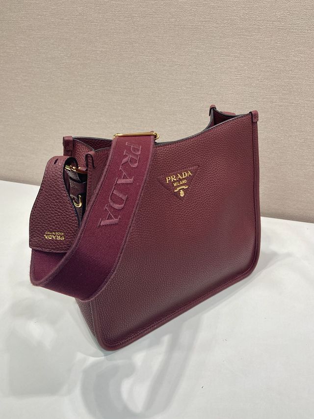 Prada original calfskin large shoulder bag 1BC073 burgundy