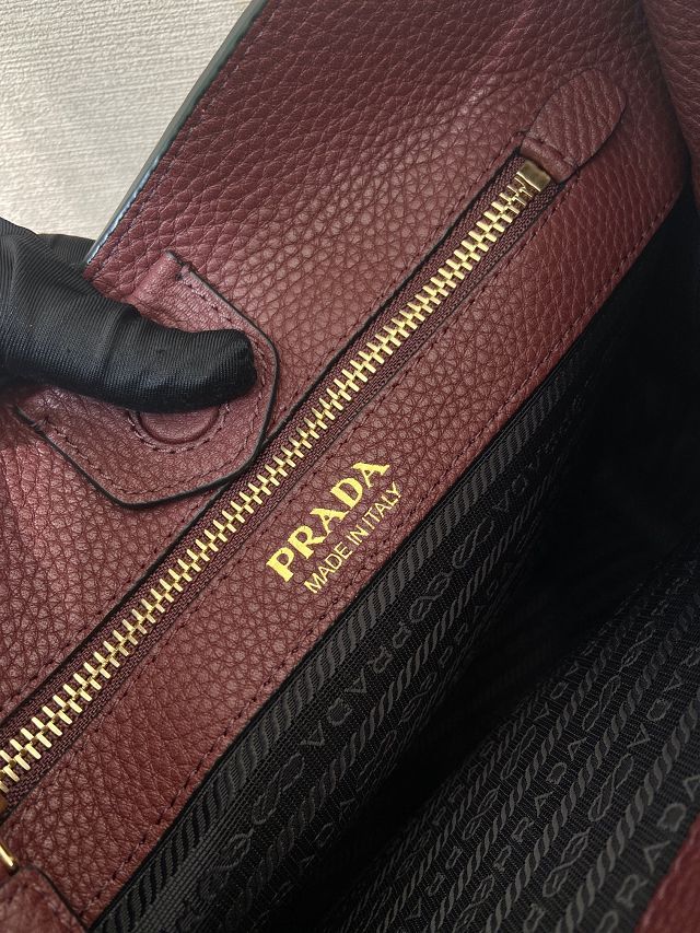 Prada original calfskin large shoulder bag 1BC073 burgundy
