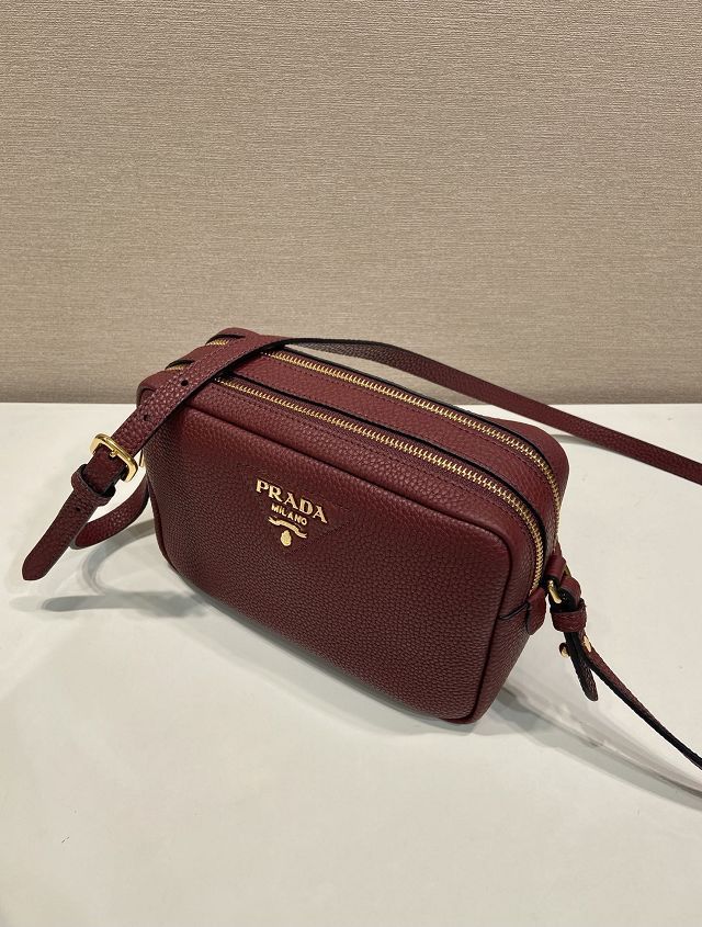Prada original calfskin small shoulder bag 1BD082 burgundy