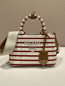 Prada original canvas jardiniere mini handbag 1BA038 white&burgundy