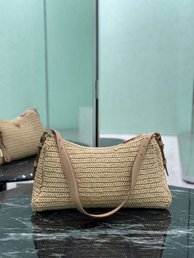 Prada original raffia aimee large shoulder bag 1BC228 beige