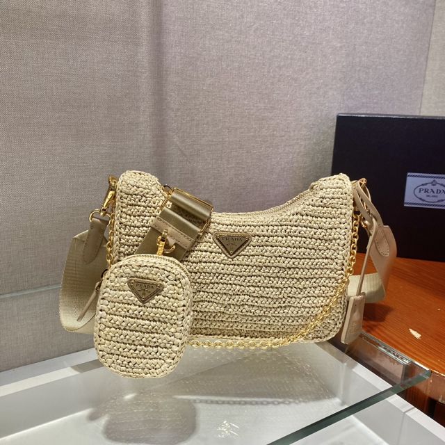 Prada original raffia re-edition 2005 hobo bag 1BH204 beige