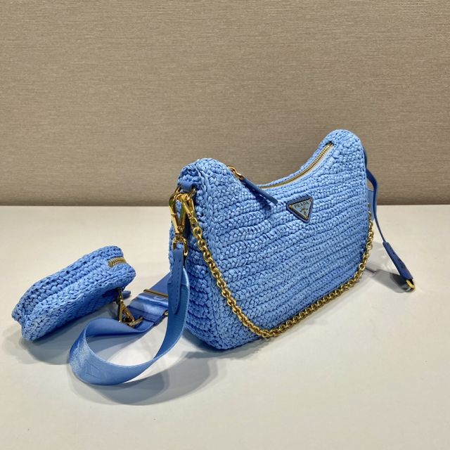 Prada original raffia re-edition 2005 hobo bag 1BH204 blue