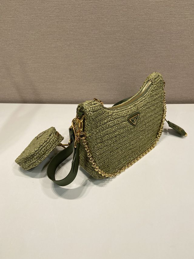 Prada original raffia re-edition 2005 hobo bag 1BH204 green