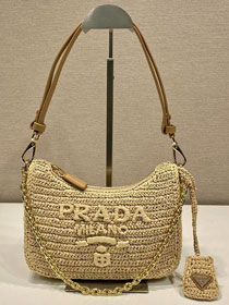 Prada original raffia re-edition mini bag 1BC204 apricot