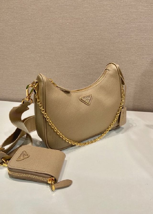 Prada original saffiano calfskin re-edition 2005 hobo bag 1BH204 apricot