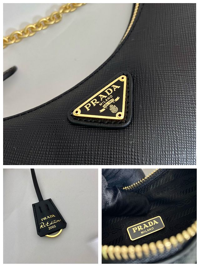 Prada original saffiano calfskin re-edition 2005 hobo bag 1BH204 black