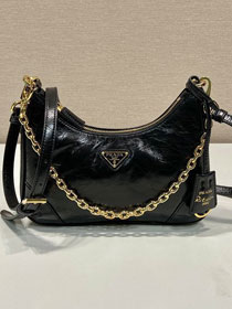 Prada original shiny calfskin re-edition mini bag 1BC204B black