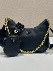 Prada original soft calfskin re-edition 2005 hobo bag 1BH204 black