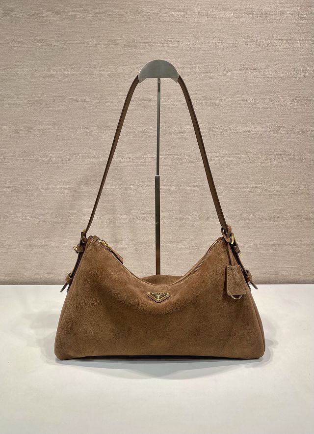 Prada original suede aimee large shoulder bag 1BC228 brown