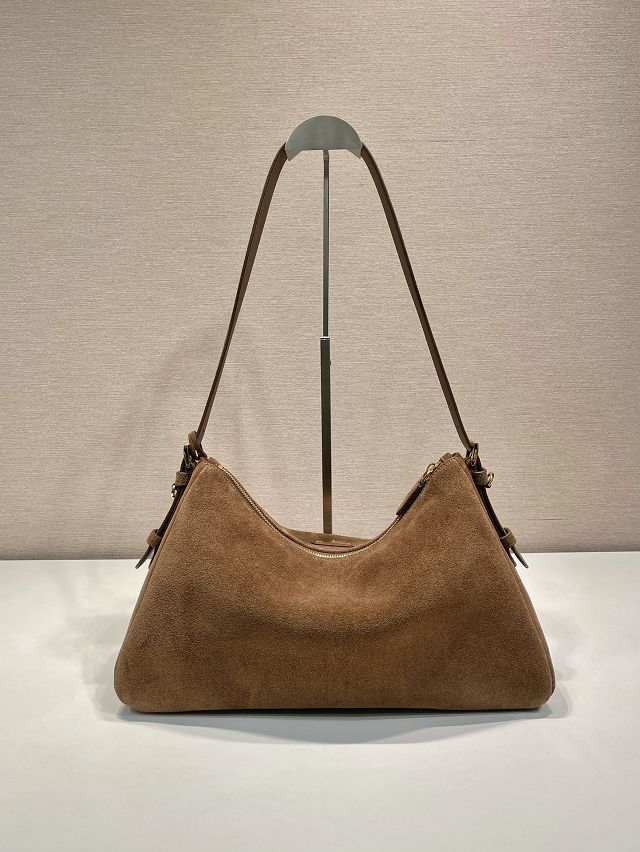 Prada original suede aimee large shoulder bag 1BC228 brown