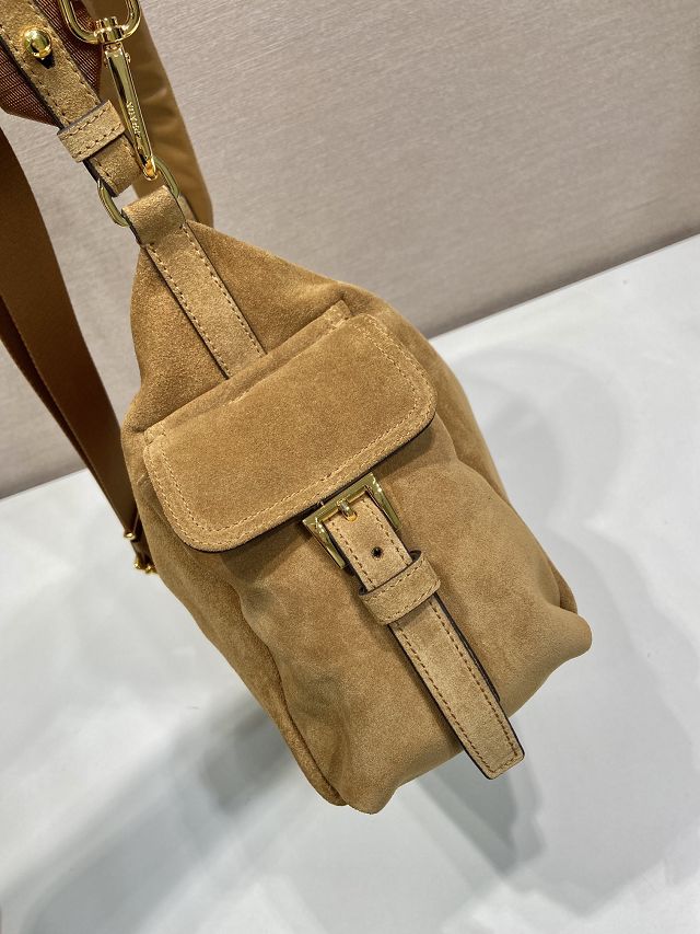 Prada original suede explore shoulder bag 1BC264 caramel