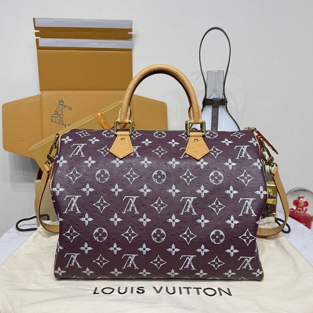 Louis vuitton original ostrich calfskin speedy P9 40 N85703 burgundy