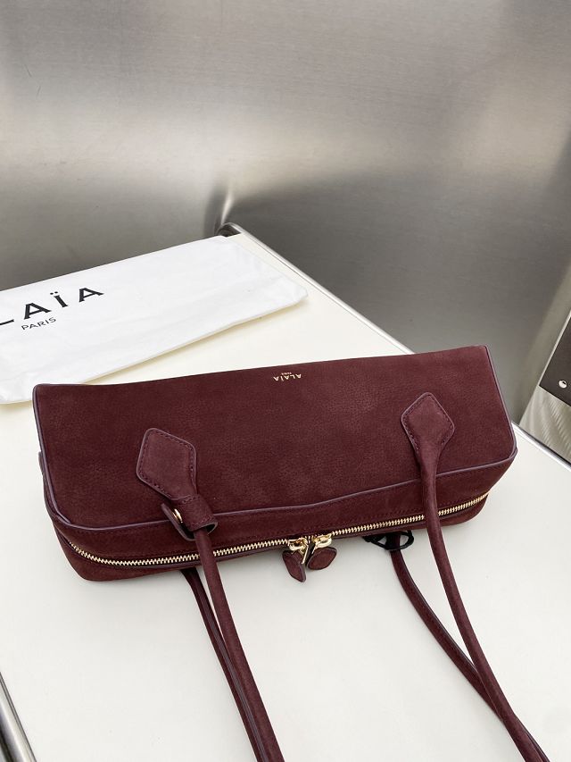 Alaia original nubuck calfskin le teckel medium bag AL0024 bordeaux
