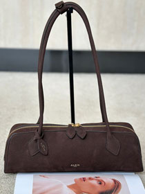 Alaia original nubuck calfskin le teckel medium bag AL0024 dark brown