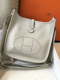 Hermes original togo leather evelyne pm shoulder bag E29 grey pearl