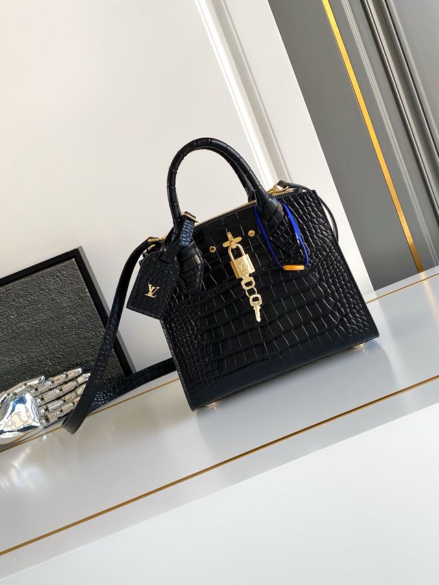 Louis vuitton original crocodile calfskin city steamer mini bag M95846 black