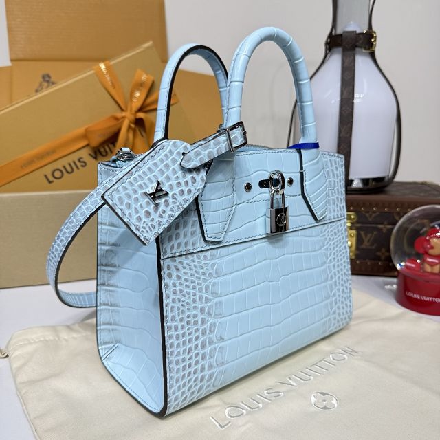 Louis vuitton original crocodile calfskin city steamer mini bag M95846 blue