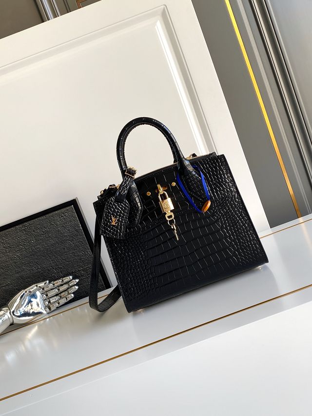Louis vuitton original crocodile calfskin city steamer mm bag M84672 black