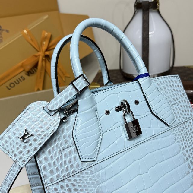 Louis vuitton original crocodile calfskin city steamer mm bag M84672 blue