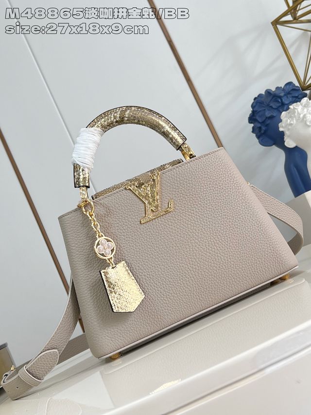 Louis vuitton original calfskin capucines BB handbag N89369 grey