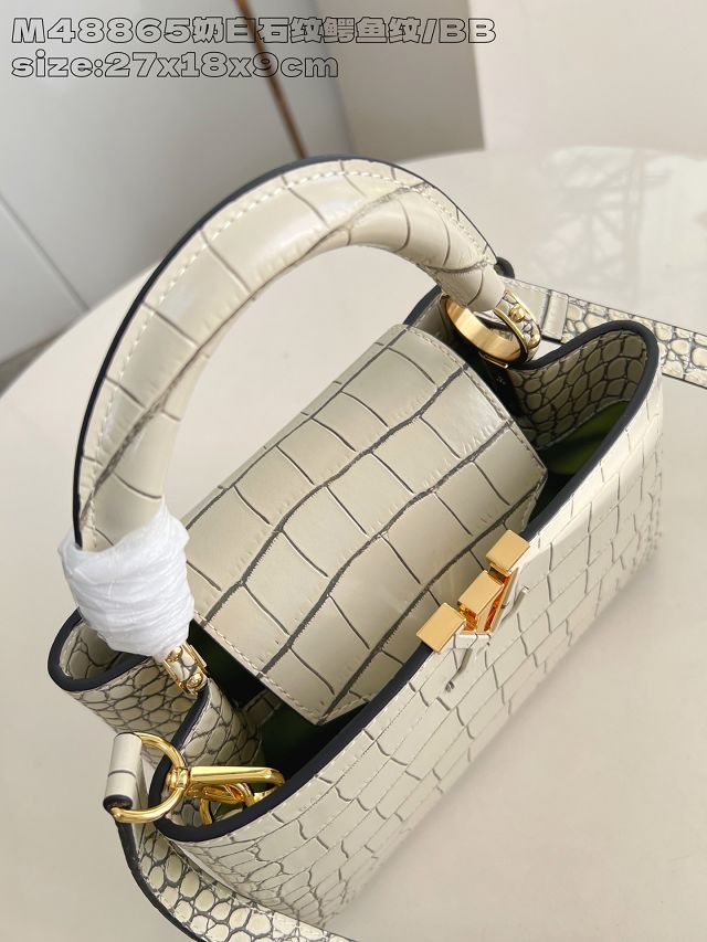 Louis vuitton original crocodile calfskin capucines BB handbag N93163 creme