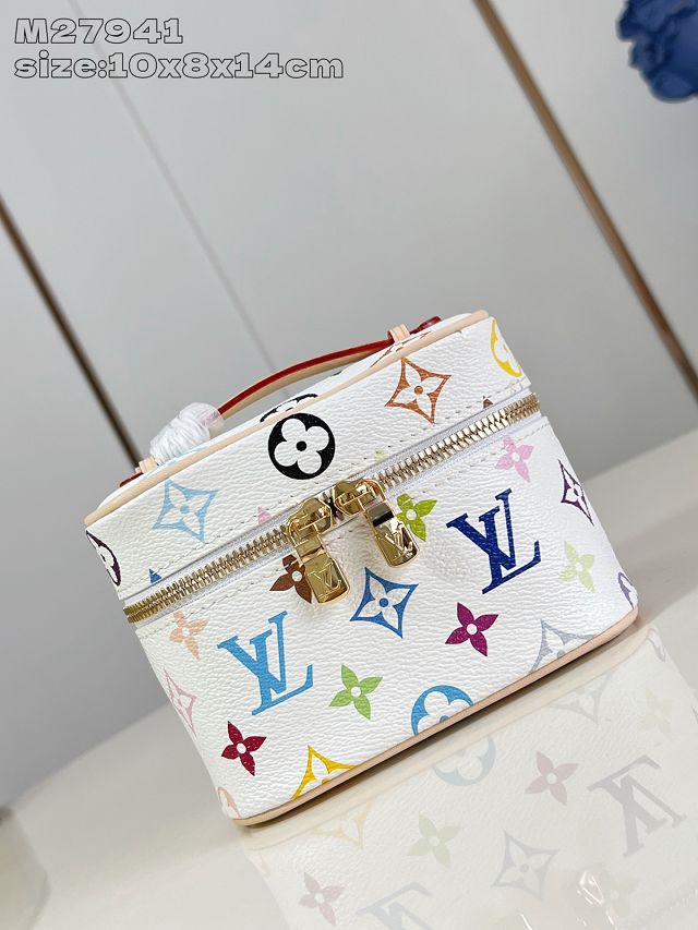 Louis vuitton original monogram multicolor nano nice cosmetic case M27941 white