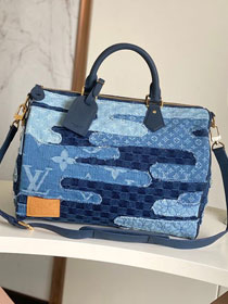 Louis vuitton original denim sac speedy 40 M15277 blue