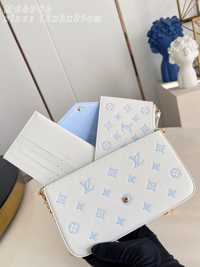 Louis vuitton original calfskin felicie pochette M28127 milky&blue
