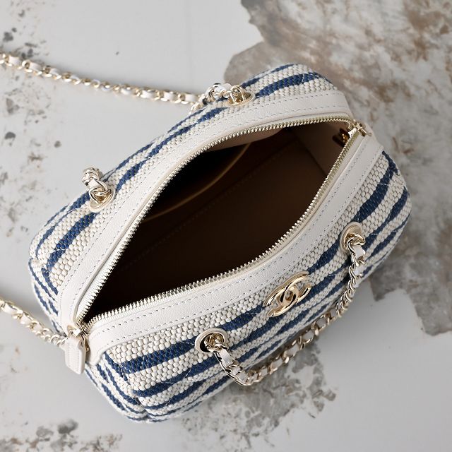 CC original raffia mini bowling bag AP5119 white&blue