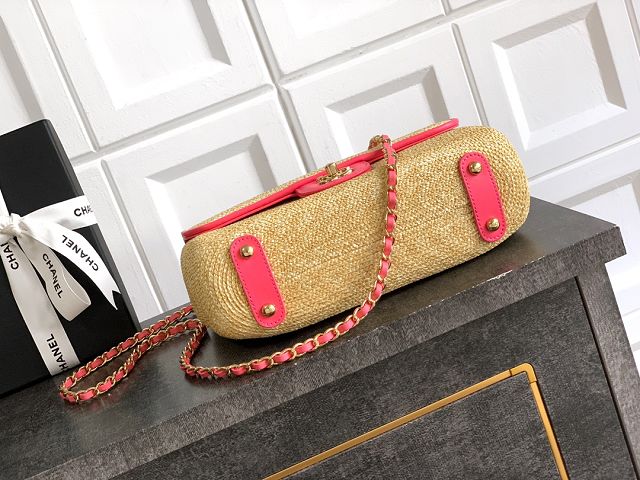 CC original straw medium flap bag AS6018 beige&rose