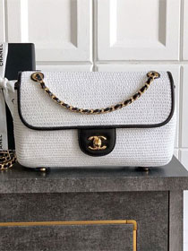 CC original straw medium flap bag AS6018 beige&white