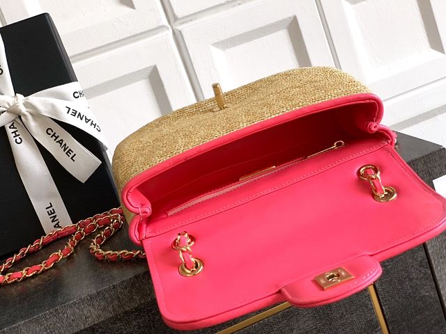 CC original straw small flap bag AS6017 beige&rose