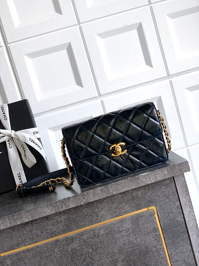 CC original shiny calfskin clutch with chain AS5618 dark blue