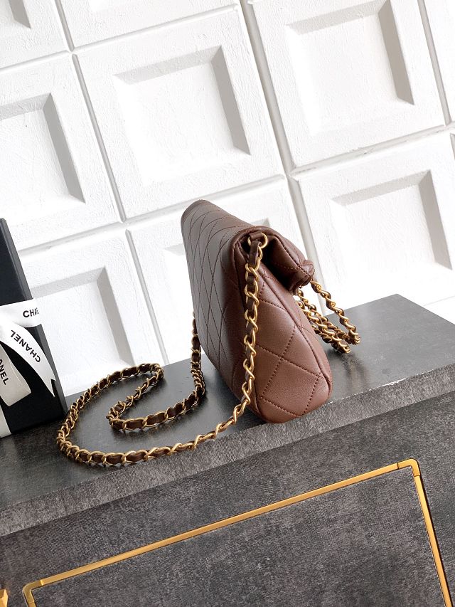 CC original calfskin small handbag AS5895 dark brown