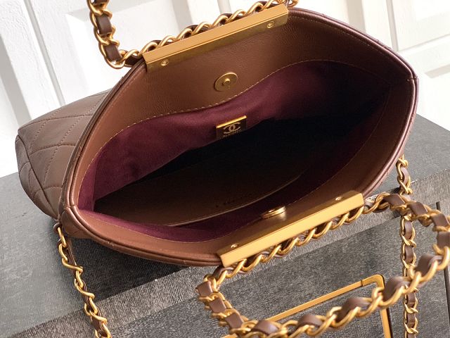 CC original calfskin small handbag AS5895 dark brown